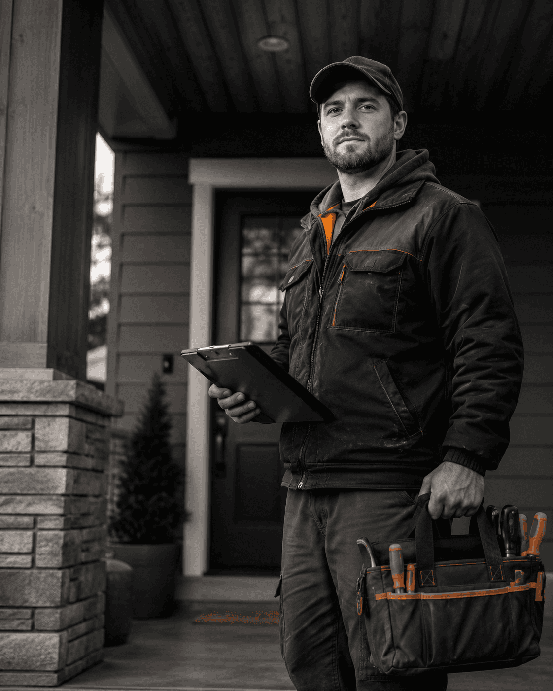 Contractor in front of a house