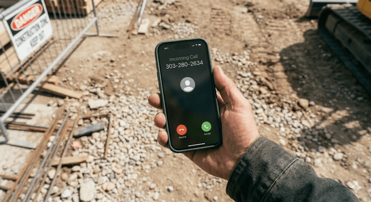Contractor checking leads on phone